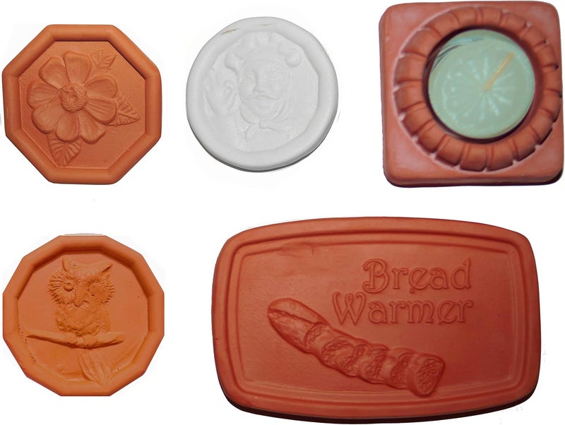 JBK Pottery Kitchen Bundle - 2 Brown Sugar Savers, Bread Warmer Tile, Pot Minder for Stovetop Cooking, & Candle Holder – Terracotta Kitchen Tools and Essentials, Ceramic Pack (5 pk) Factory 2nds - Image 1